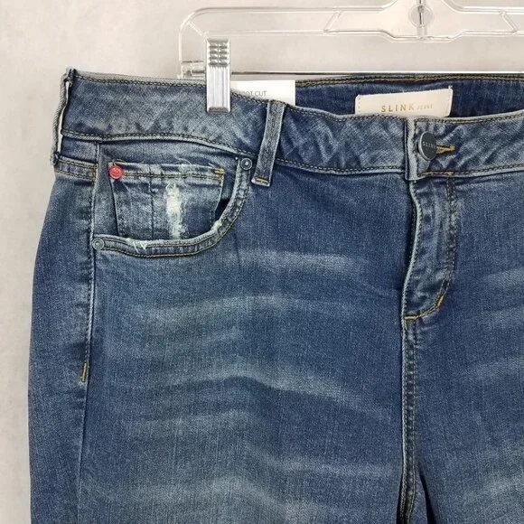 NEW SLINK Size 18 Boot Cut Curvy Denim Jeans Distressed in Erica Blue Wash Boot Cut
